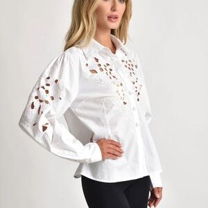 MUCHE & MUCHETTE White Lois Cutwork Button Down Blouse Size Small Medium